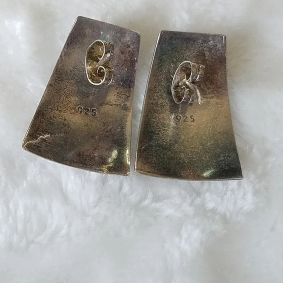 Vintage 1980s Modernist Southwest Artisan Sterling Earrings Mixed Metal